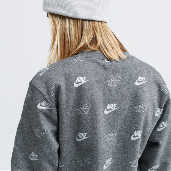 Nike Women’s Sportswear Shine Metallic Print Sweatshirt Gray Silver Loose Fit - Picture 4 of 6